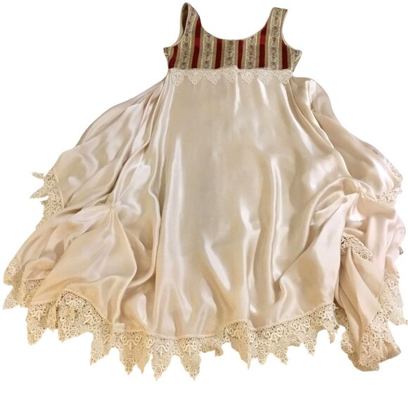 VTG Edwardian Silk Lace Bridal Gown Empire Waist Red Gold Custom Made Dress S - Picture 1 of 7